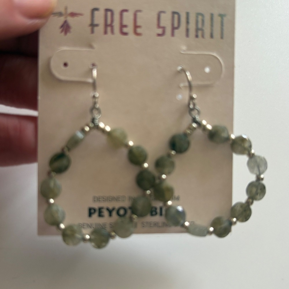 Peyote Bird Santa Fe Sterling Silver Genuine Stone Beaded Hoop Earrings NWT